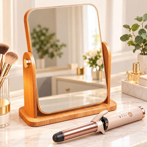 Adjustable Bamboo Vanity Mirror with Tilt-Stand Bowlift