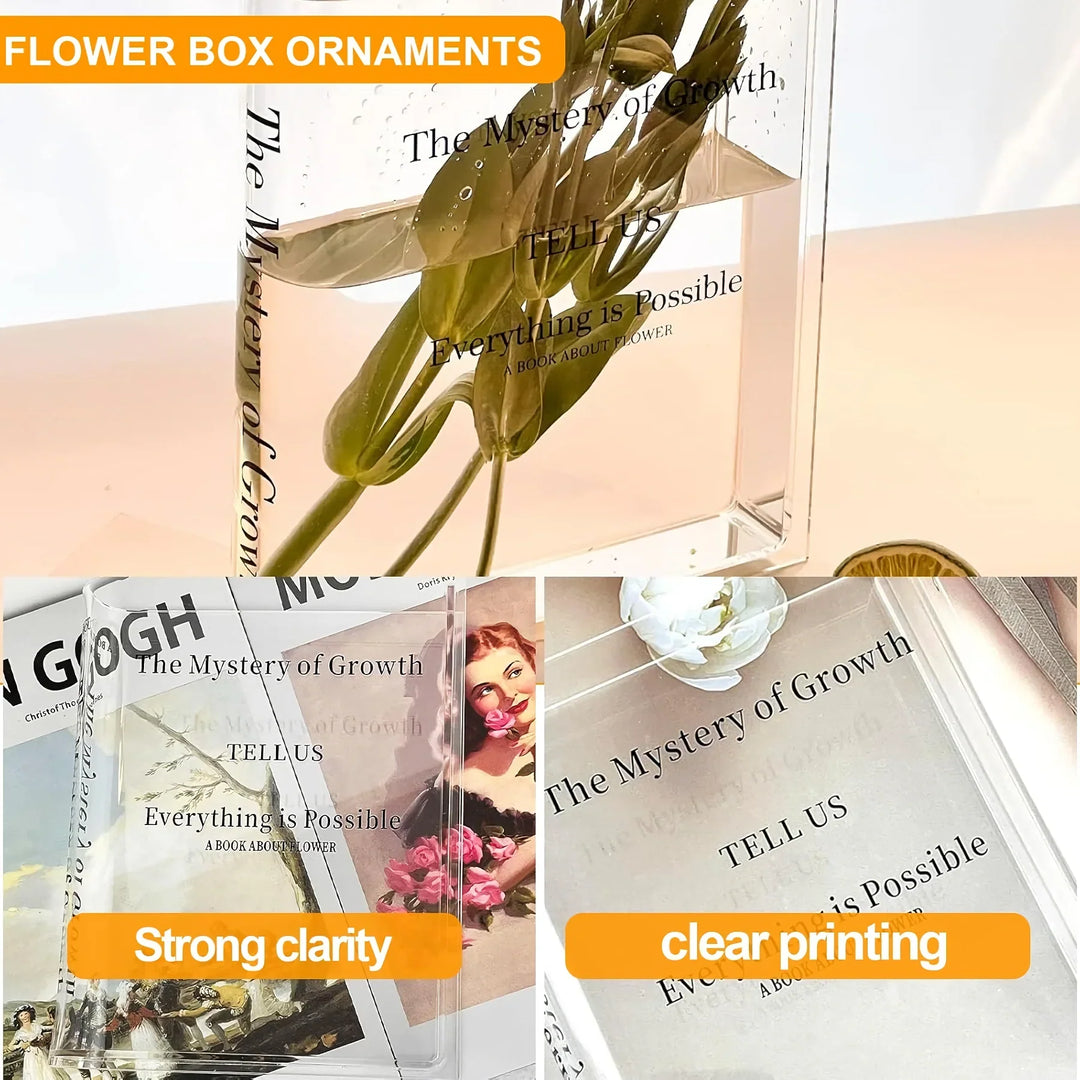 BowLift | Modern Clear Acrylic Book Vase – Transparent, Creative Flower Vase