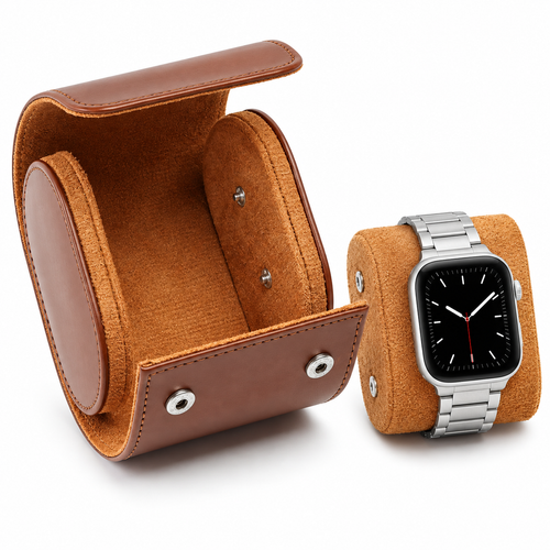 Leather 3-Slot Travel Watch Roll with Snap Closure Bowlift