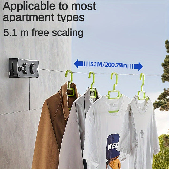 Retractable Double-Line Stainless Steel Clothesline with 5.1 m Drying Space