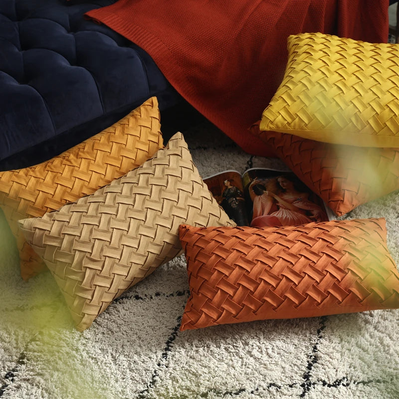 BowLift | Solid Yellow, Brown, and Dark Red Faux Suede Cushion Cover