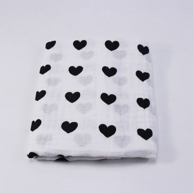 Cotton Muslin Baby Blanket with Heart Pattern Bowlift