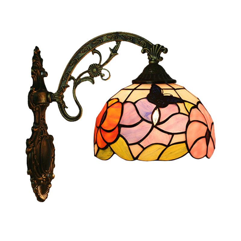 BowLift | Single Butterfly and Peony Wall Floor Lamp Tiffany Bronze Stained Glass Wall Mount Lamp