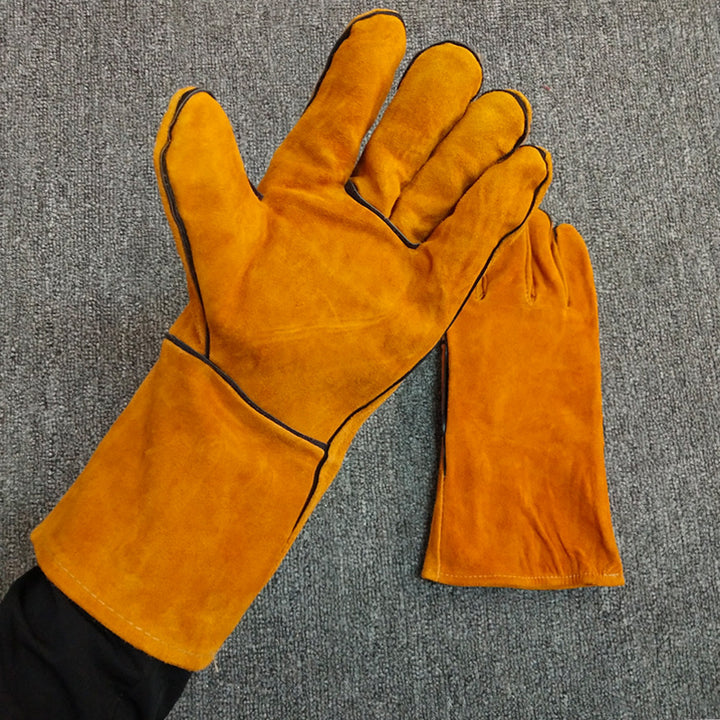 Welding Heat-Resistant Suede Leather Gauntlet Gloves with Extended Cuffs Bowlift