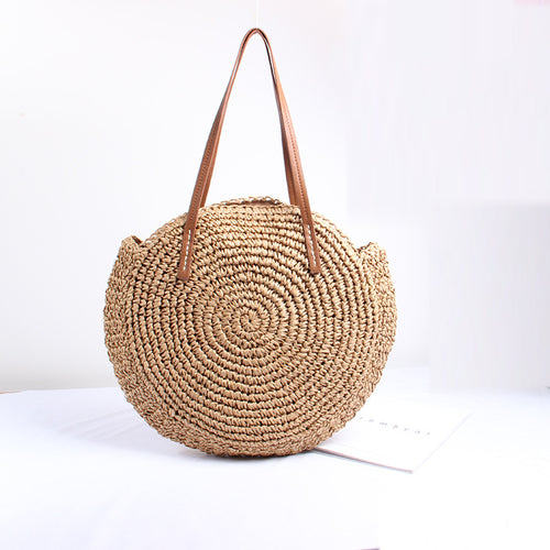 Round Bast Bag with Elegant Leather Handles Bowlift