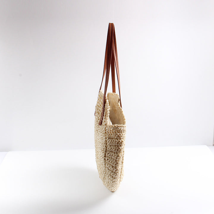 Round Bast Bag with Elegant Leather Handles Bowlift