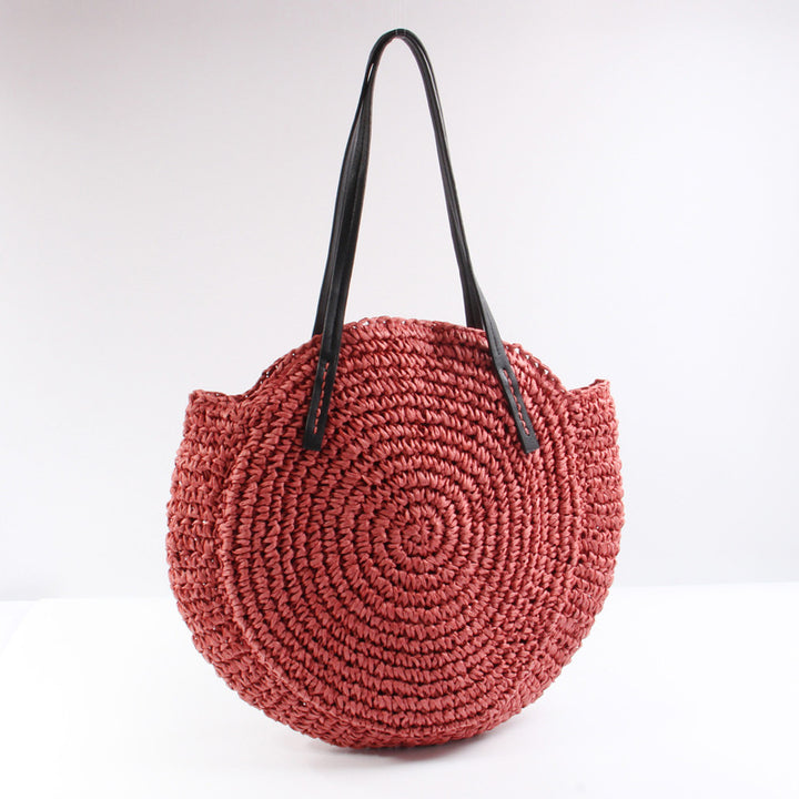 Round Bast Bag with Elegant Leather Handles Bowlift