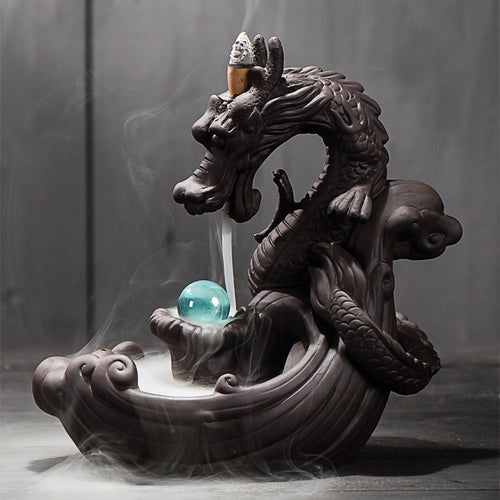 Captivating Dragon-Themed Ceramic Incense Waterfall Holder