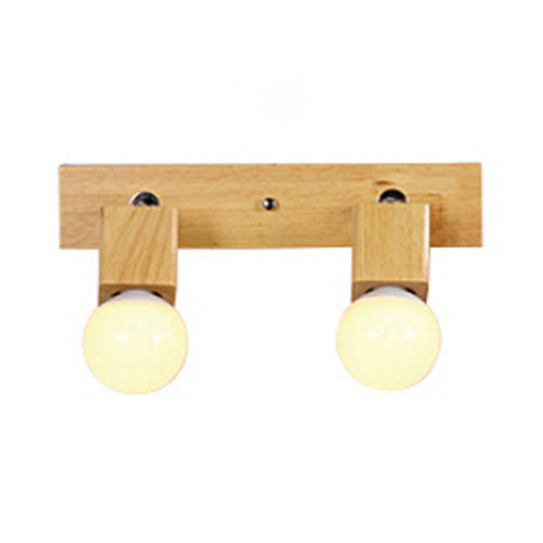 BowLift | Wood Linear Wall Light with Exposed Bulb Modern Style 2 Heads Indoor Swiveling Wall Mount Light
