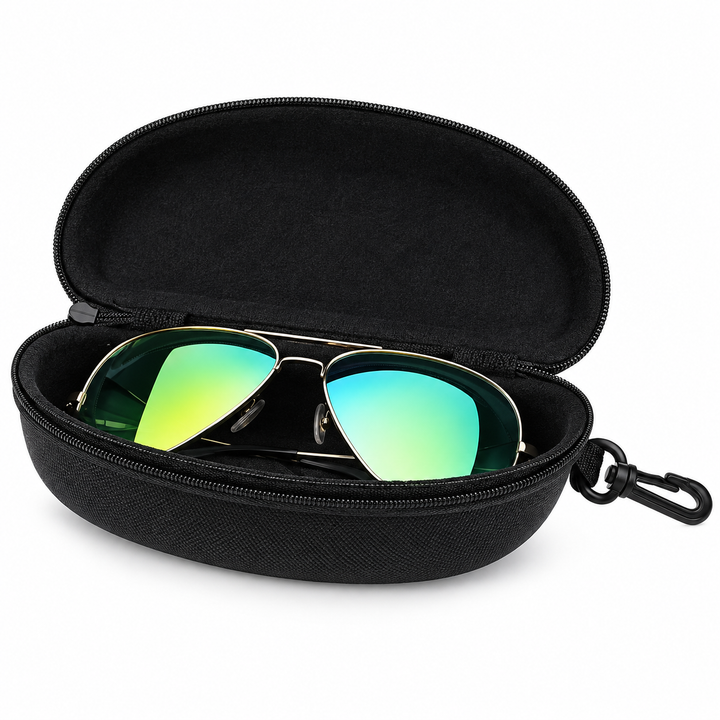 Hard Shell Zippered Sunglasses Case with Carabiner Clip Bowlift