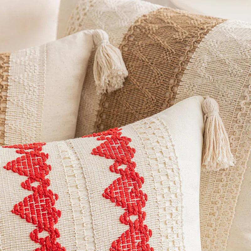 BowLift | Boho Geometric Cotton and Linen Tassel Cushion Cover