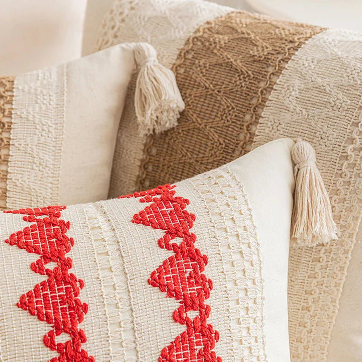 BowLift | Boho Geometric Cotton and Linen Tassel Cushion Cover