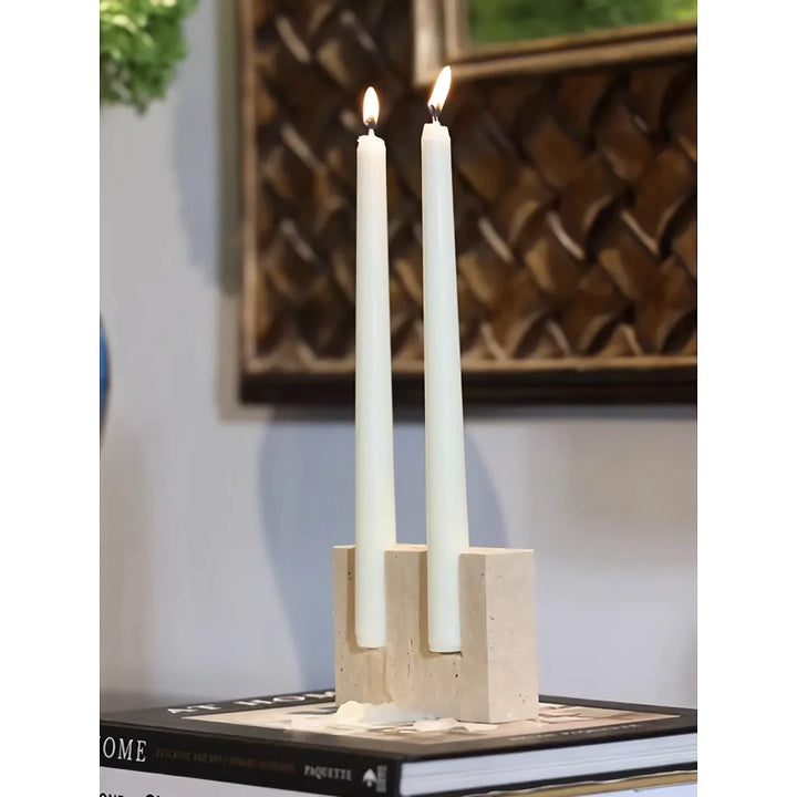 BowLift | Vintage Travertine Stone Taper Candle Holder