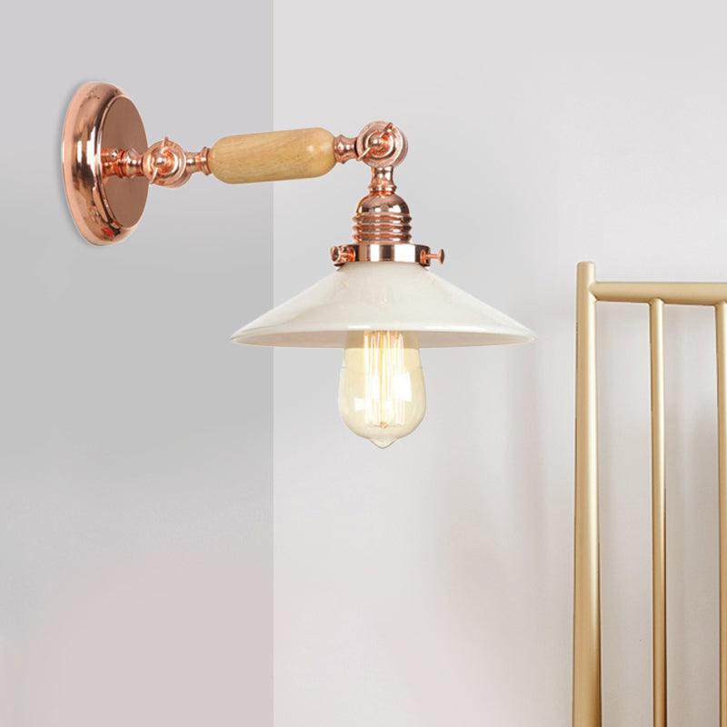 BowLift | Rose Gold A Light Wall Lamp Industrial Opal Glass Cone Shade Lighting Fixture