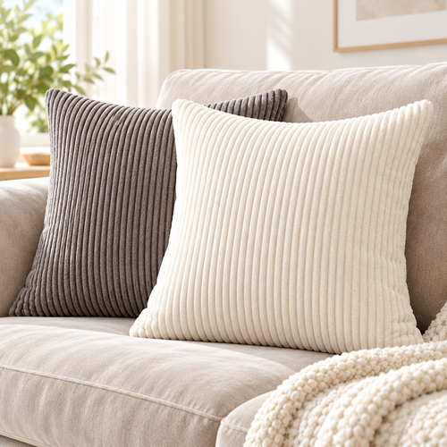 Ribbed Corduroy Decorative Throw Pillow Covers Set Bowlift