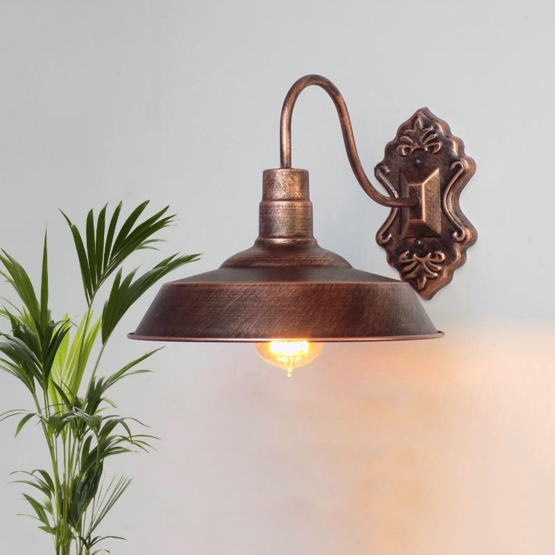 BowLift | 1 Light Barn Wall Mount Light Antique Style Copper/Rust Wrought Iron Wall Lamp for Balcony