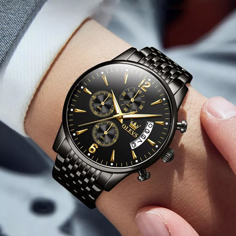 BowLift | Luxury Gold Three-Eye Chronograph Dial Automatic Mechanical Watch