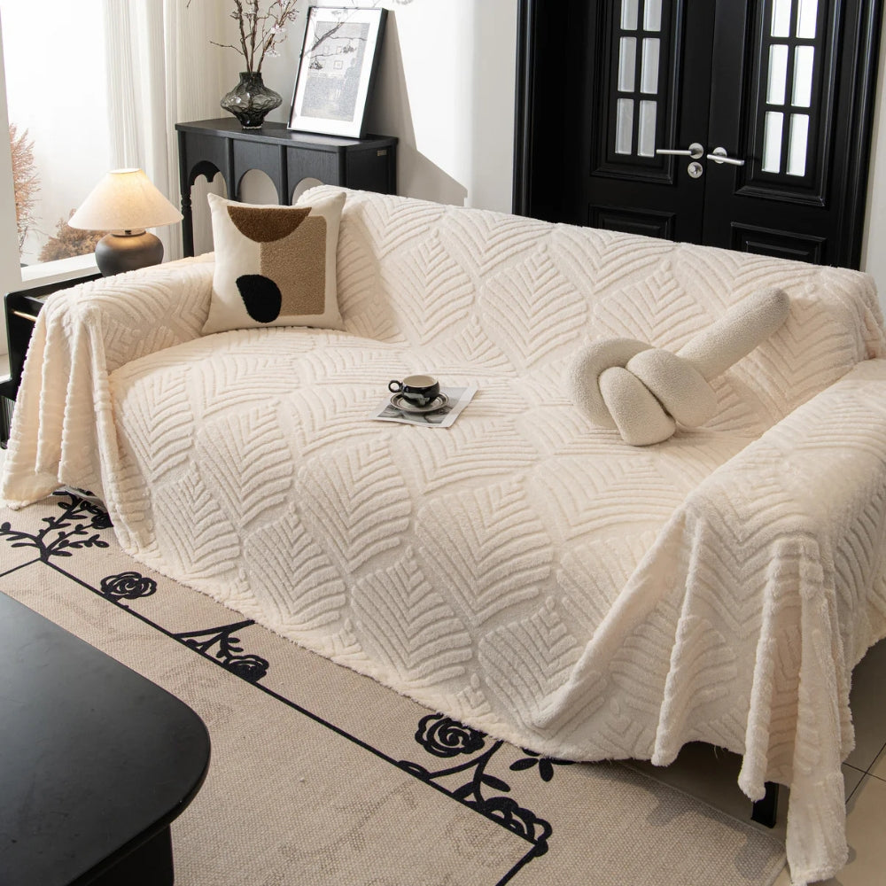 BowLift | Herringbone Leaf Design Fleece Sofa Cover