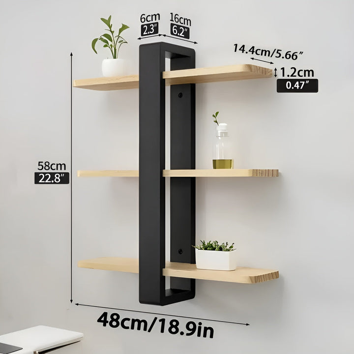 BowLift | NordWood Wall Shelf | Solid Pine | 3 Levels | Space-saving & Decorative | Natural Wood