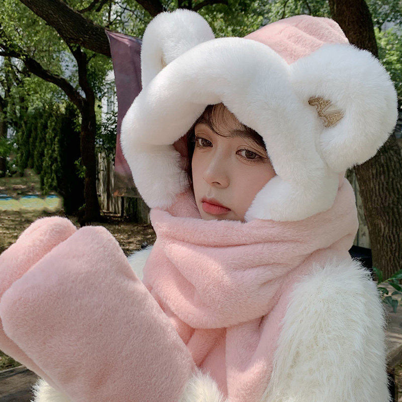 BowLift | 3-in-1 Cure Plush Bear Ear Winter Hat with Scarf & Gloves