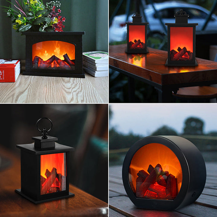 BowLift | Contemporary Retro ABS Simulated Flame Fireplace Round Battery Rectangular LED Table Lamp For Living Room