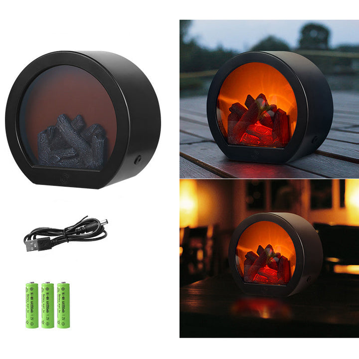 BowLift | Contemporary Retro ABS Simulated Flame Fireplace Round Battery Rectangular LED Table Lamp For Living Room