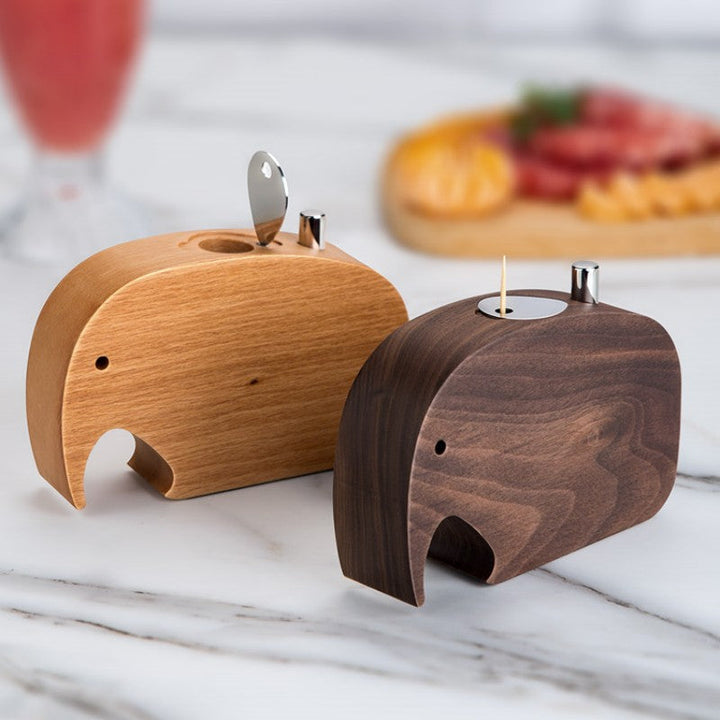BowLift | Push-To-Dispense Solid Wood Elephant Toothpick Holder