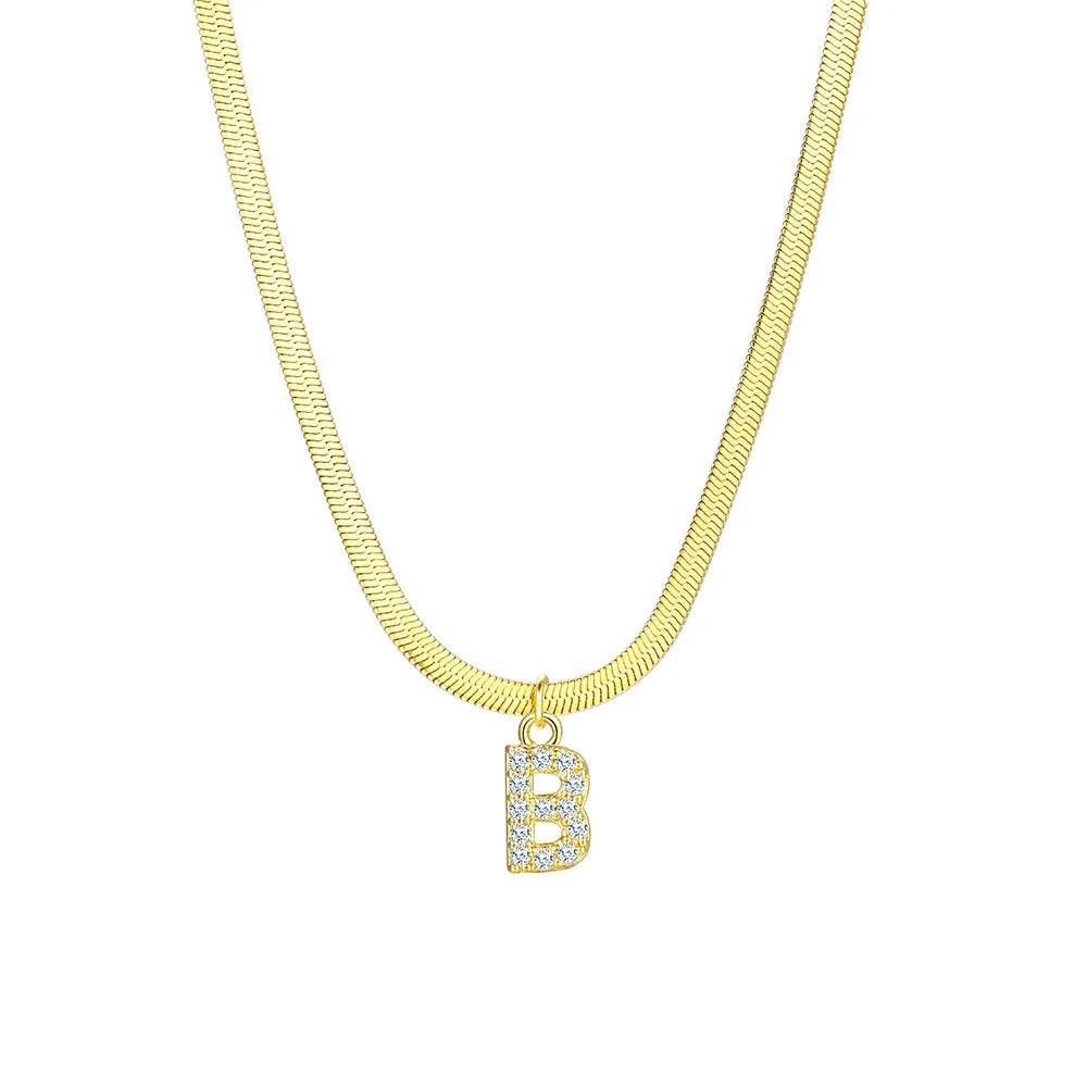 BowLift | Dainty Diamond Letter Initial Herringbone Necklace