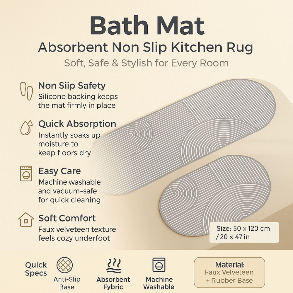 BowLift | Water Absorbent Non Slip Kitchen Floor Mat Washable Rug