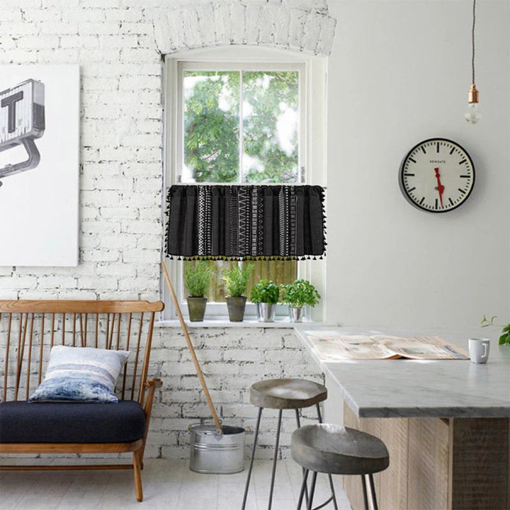 BowLift | Black Geometric Tribal Tassel Cabinet Curtain