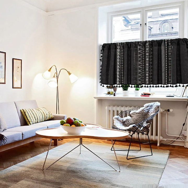 BowLift | Black Geometric Tribal Tassel Cabinet Curtain