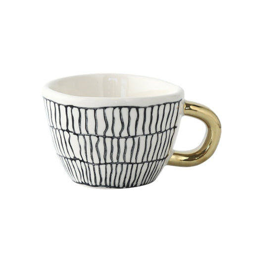 BowLift | Cup with abstract geometric pattern and gold handle