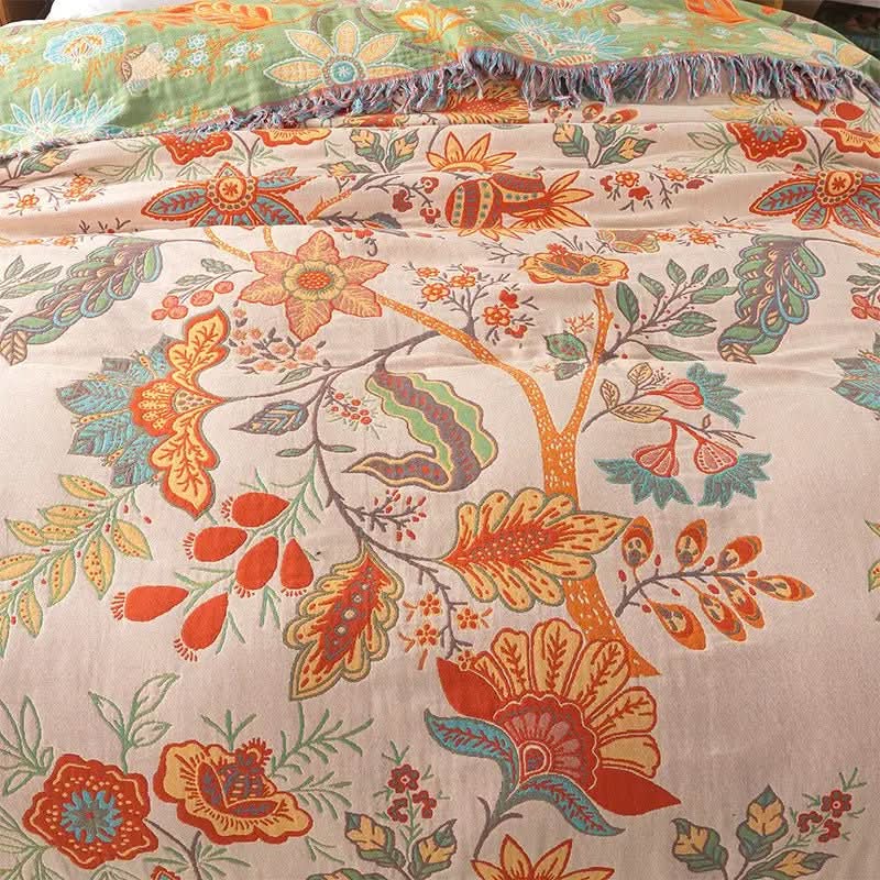 BowLift | Cotton Reversible Blanket with Jacquard and Boho Pattern