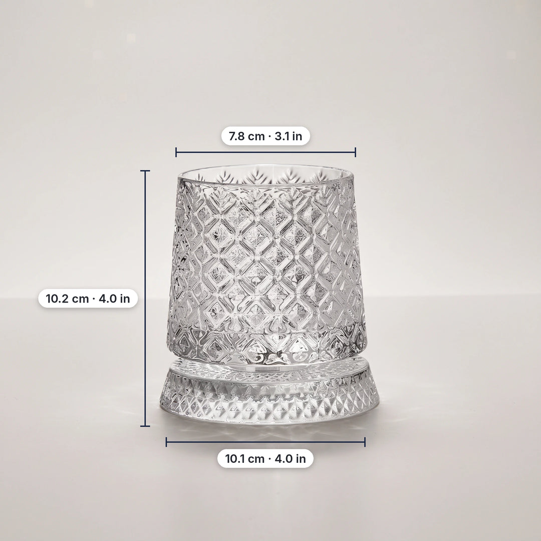 Ice flower pattern spinning whiskey glass with dimensions