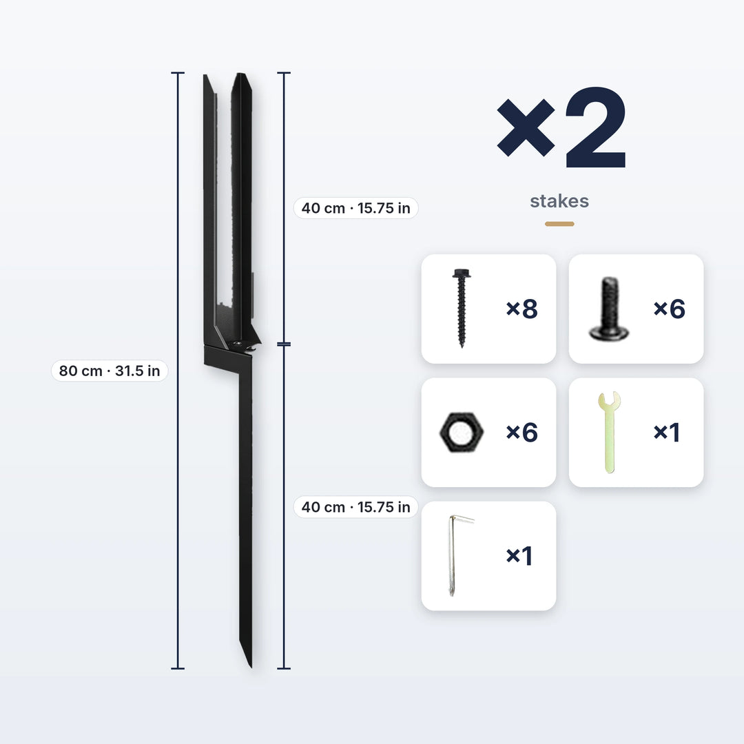 Detachable fence post repair stakes, set of 2 with hardware