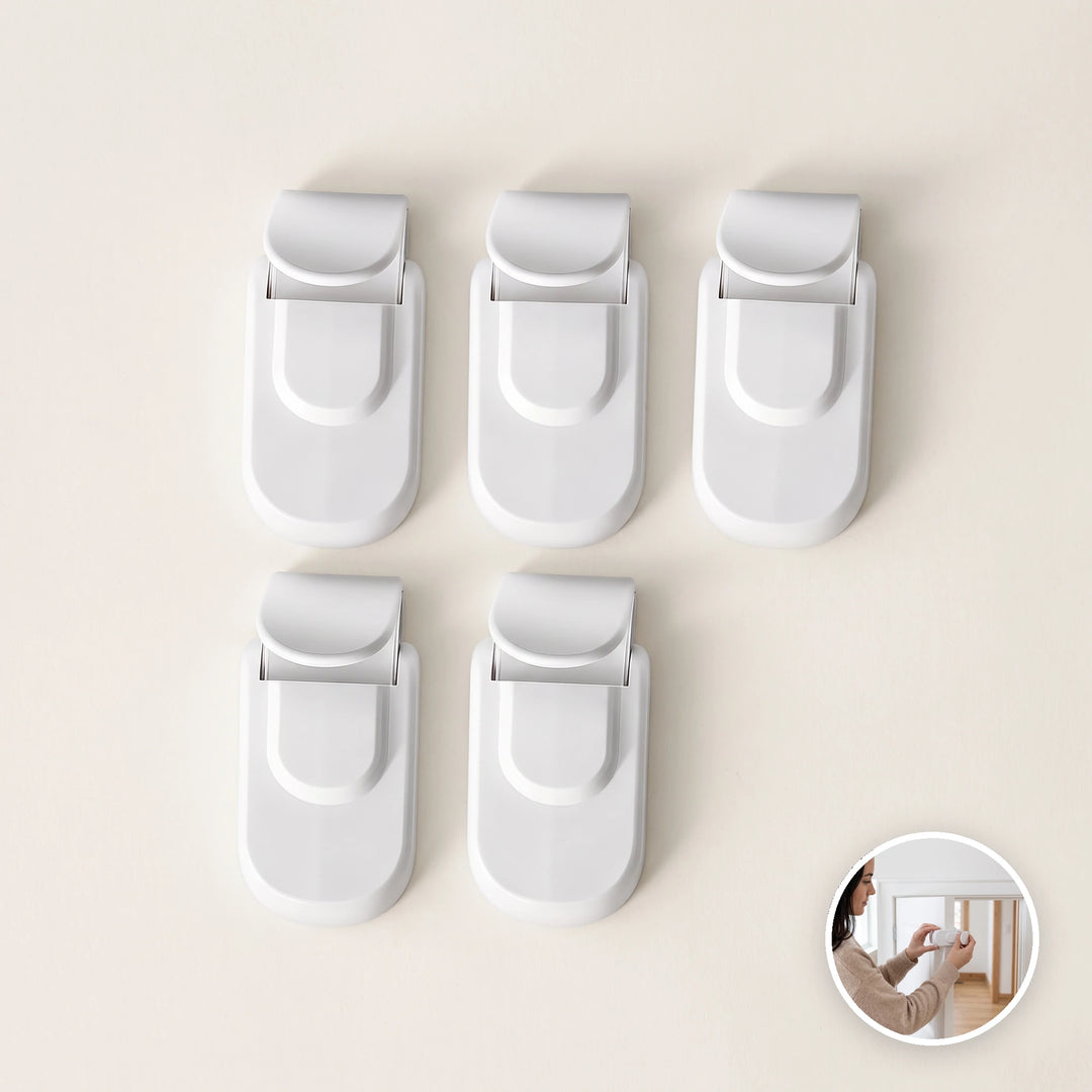 Five-pack of white child safety door locks