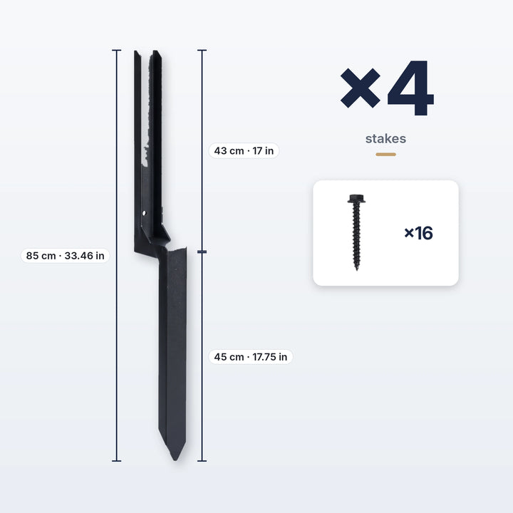 One-piece fence post repair stakes, set of 4 with 16 screws