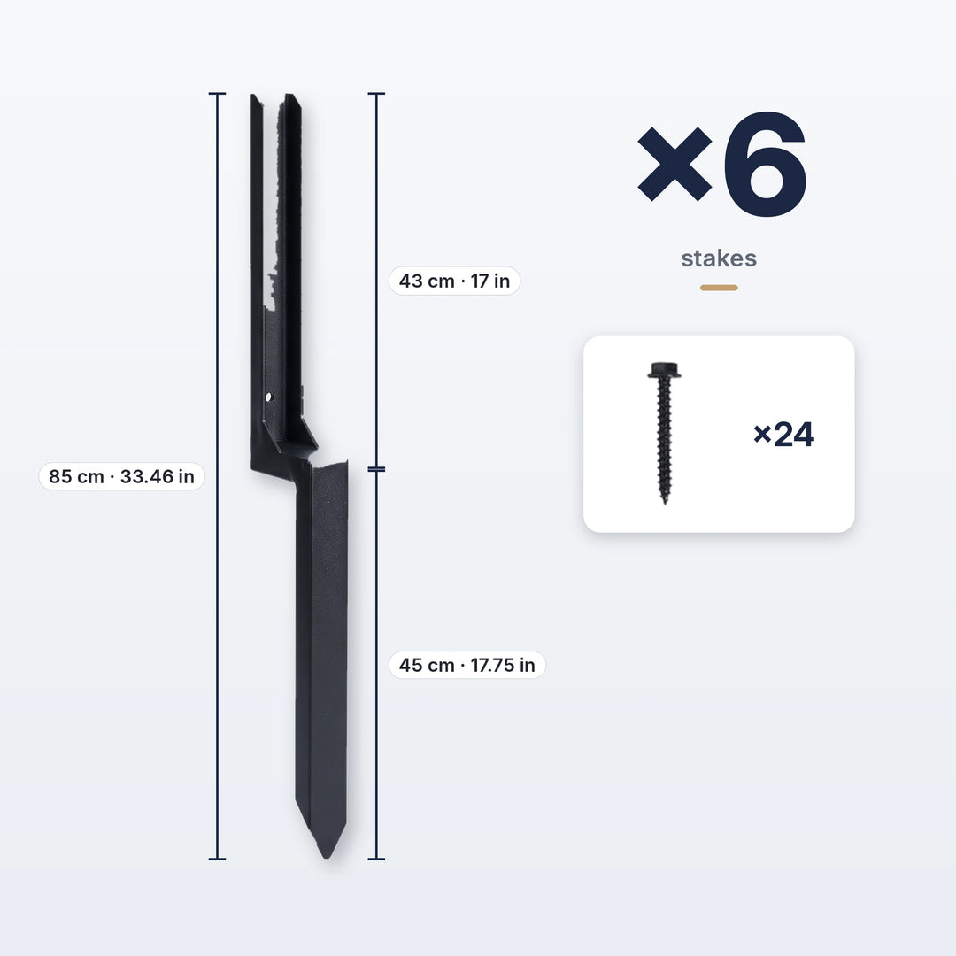 One-piece fence post repair stakes, set of 6 with 24 screws