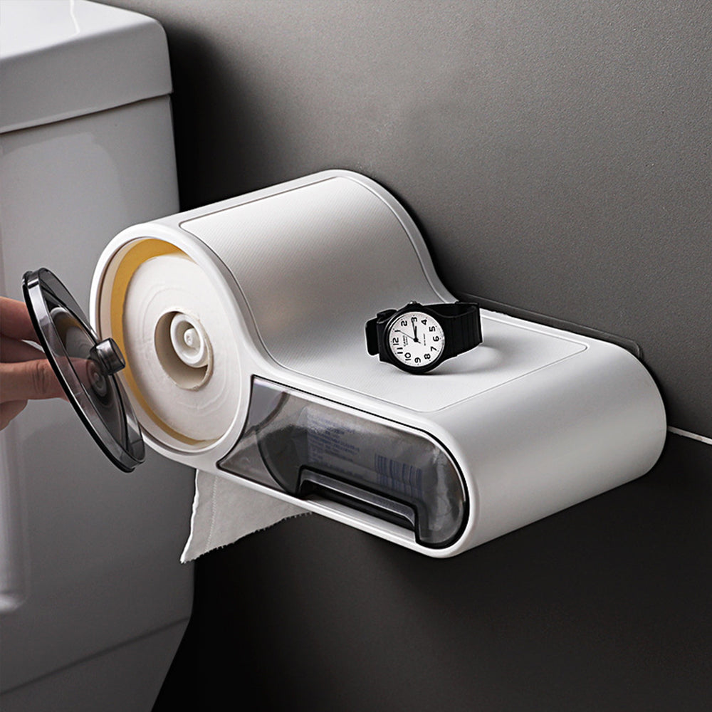 BowLift | DryHold Self-Adhesive Toilet Paper Holder – Waterproof Wall Solution with Extra Storage Space