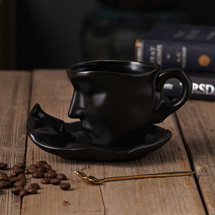 Metal Touching Face Creative Ceramic Kiss Coffee Cup, Artistic Vibe Mug & Saucer Set | Bowlift
