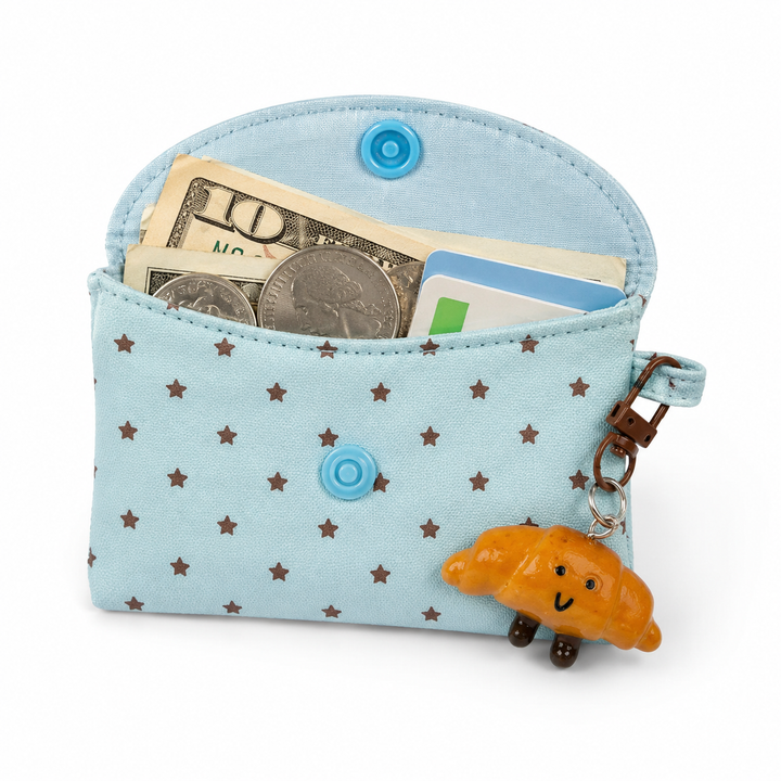 Compact Star-Print Snap Card Wallet with Coin Pouch Bowlift
