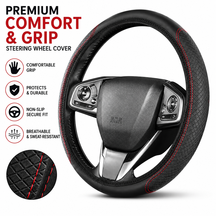 Breathable non-slip textured steering wheel cover universal fit Bowlift
