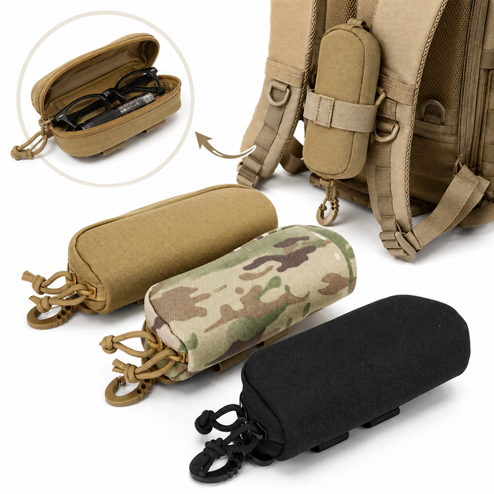 Durable Tactical Eyewear And Accessory Zippered Pouch With Carabiner Bowlift