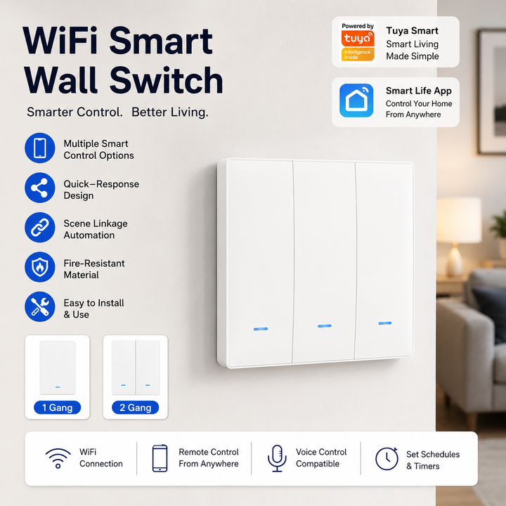 WiFi Wall Switch Panel With LED Indicators Bowlift