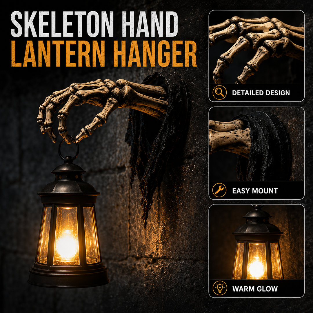 Wall-mounted skeleton hand lantern holder and spooky decor Bowlift