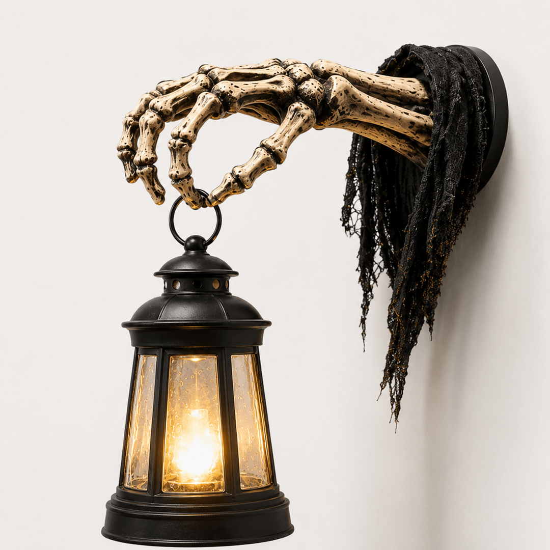 Wall-mounted skeleton hand lantern holder and spooky decor Bowlift