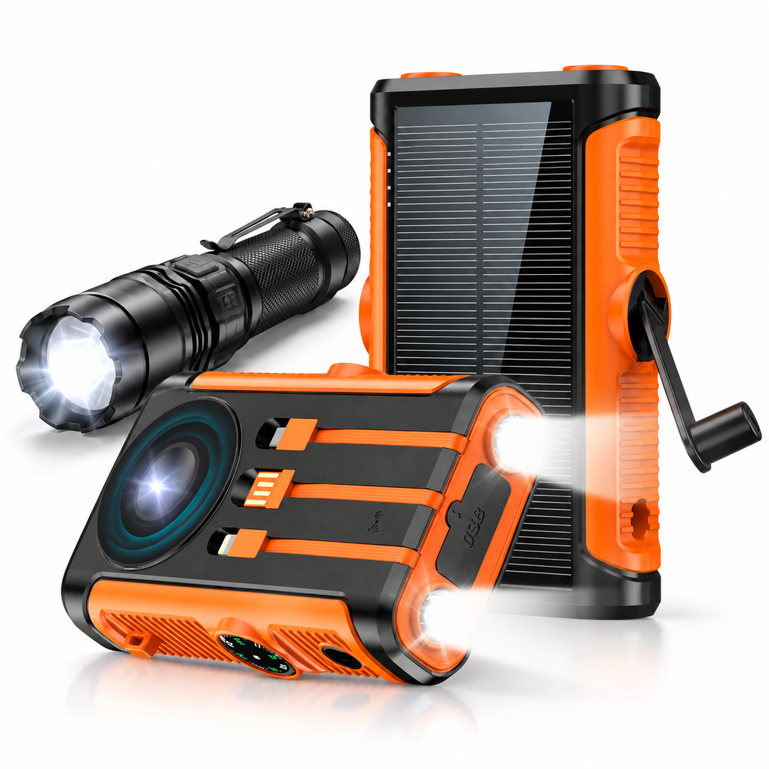 Rugged Solar Power Bank with Built-in Triple Charging Cables Bowlift