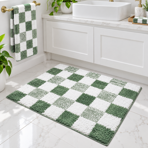 Plush Memory-Foam Non-Slip Checkerboard Bath Rug Bowlift