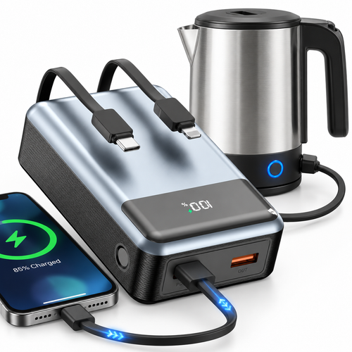 High-Capacity Fast-Charging Portable Power Bank with Built-in Cables Bowlift