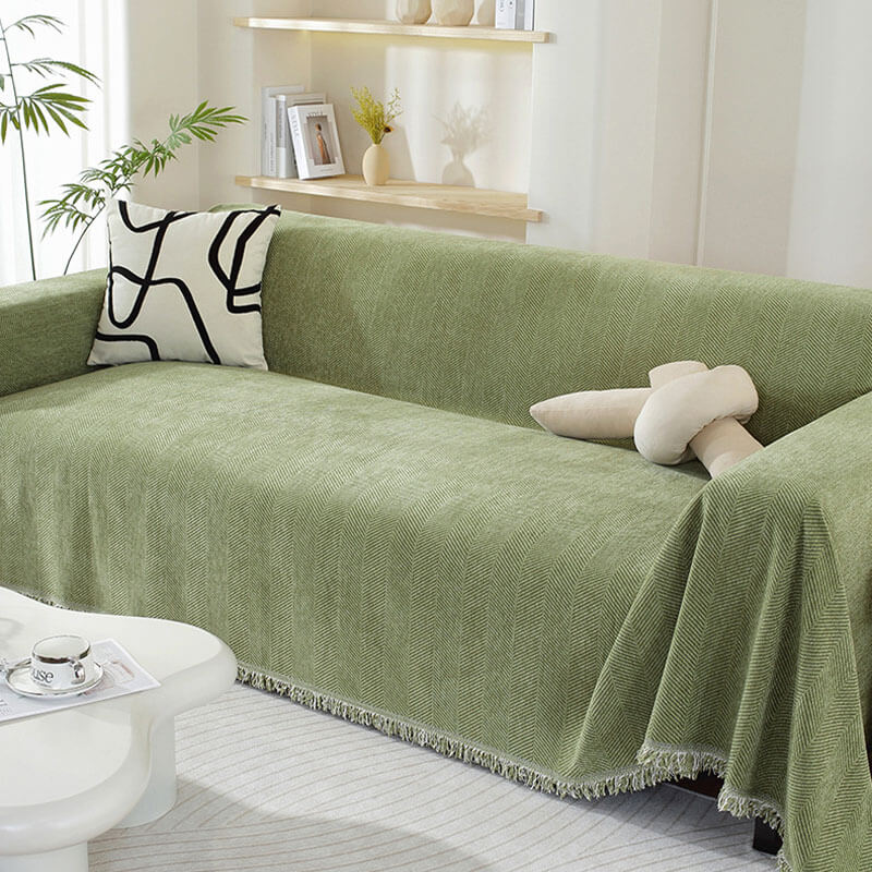 BowLift | Chenille Blanket Herringbone Tassel Sofa Cover